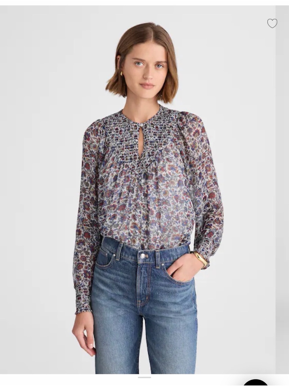 Madewell Floral Smocked Keyhole Blouse - Blue, Purple, Cream